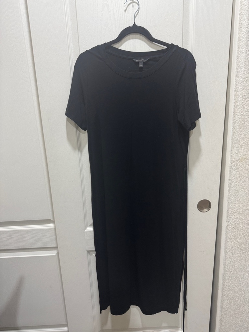 Banana Republic Petite Black Midi Dress SP Tie Waist Side Slit Casual